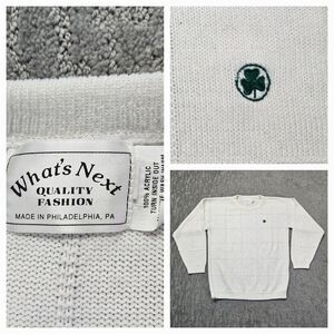 IRISH ST PATRICK'S DAY SHAMROCK Sweater What's‎ Next Knit Acrylic White Sz. M